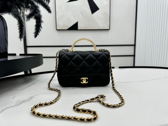 Chanel AS4848 Mini Flap bag With top handle Black