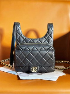 Chanel Backpack Metallic Lambskin & Gold-Tone Metal AS4621 Black