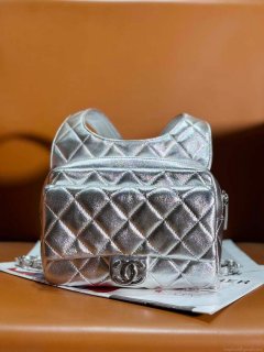 Chanel Backpack Metallic Lambskin & Silver-Tone Metal AS4621 Silver