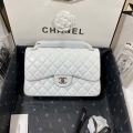 Chanel CF A01113 Classic Flap Bag in White Lambskin Silver