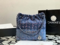 Chanel 22 Small Handbag Denim & Silver-Tone Metal AS3260 Blue Multicolor