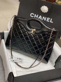 Chanel AS4854 Shopping Bag Shiny Lambskin & Gold-Tone Metal Black