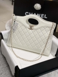 Chanel AS4854 Shopping Bag Shiny Lambskin & Gold-Tone Metal White