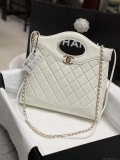 Chanel AS4853 Shopping Bag Shiny Lambskin & Gold-Tone Metal White