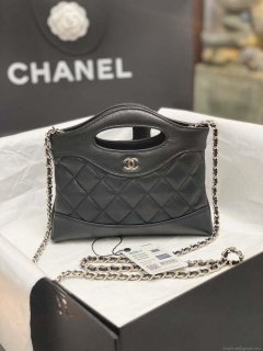 Chanel AP3656 Small Shopping Bag Shiny Lambskin & Gold-Tone Metal Black