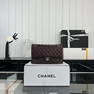 Chanel A01112 Flap Classic 11.12 Handbag Grained Calfskin & Silver-Tone Metal Dark Brown