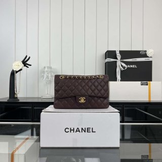 Chanel A01112 Flap Classic 11.12 Handbag Grained Calfskin & Gold-Tone Metal Dark Brown