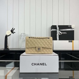 Chanel A01112 Flap Classic 11.12 Handbag Grained Calfskin & Silver-Tone Metal Apricot