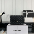 Chanel A01112 Flap Classic Handbag Grained Calfskin & Silver-Tone Metal Black