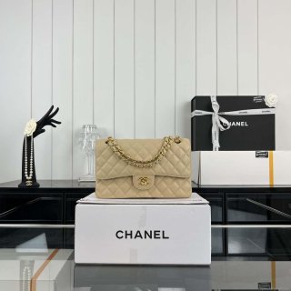 Chanel A01112 Flap Classic Handbag Grained Calfskin & Gold-Tone Metal Apricot