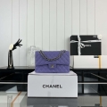 Chanel A01112 Flap Classic Handbag Grained Calfskin & Silver-Tone Metal Purple