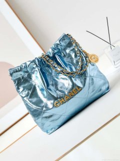 Chanel 22 Small Handbag Fantasy color Calfskin & Gold-Tone Metal AS3260 Blue