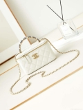 Chanel AP3804 Clutch Lambskin Vanity Box bag With Pearl handle White