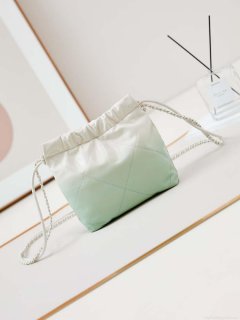 Chanel 22 Mini Handbag Patent Gradient Calfskin Lacquered Metal AS3980 White & Light Green