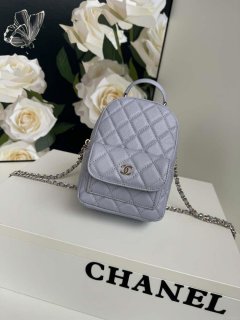 Chanel Ap3753 CLASSIC MINI Backpack Calfskin Gray Purple