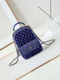 Chanel Ap3753 CLASSIC MINI Backpack Tweed & Gold-Tone Metal Blue white