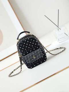 Chanel Ap3753 CLASSIC MINI Backpack Tweed & Gold-Tone Metal Black white