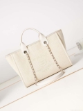 Chanel AS3257 Small Shopping Bag Mixed Fibers Calfskin & Gold-Tone Metal White