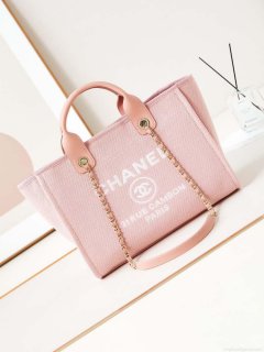 Chanel AS3257 Small Shopping Bag Mixed Fibers Calfskin & Gold-Tone Metal Pink