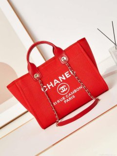 Chanel AS3257 Small Shopping Bag Mixed Fibers Calfskin & Gold-Tone Metal Red