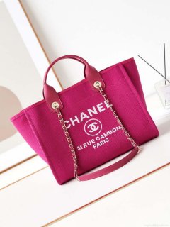 Chanel AS3257 Small Shopping Bag Mixed Fibers Calfskin & Gold-Tone Metal Rose Red