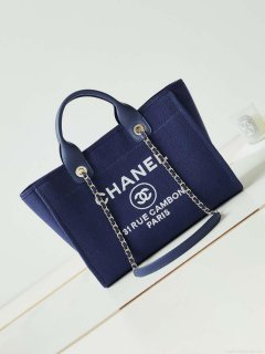 Chanel AS3257 Small Shopping Bag Mixed Fibers Calfskin & Gold-Tone Metal Blue