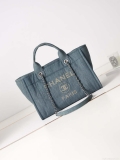 Chanel AS3257 Small Shopping Bag Mixed Fibers Calfskin & Gold-Tone Metal Navy Blue