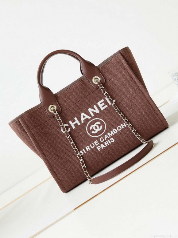 Chanel AS3257 Small Shopping Bag Mixed Fibers Calfskin & Gold-Tone Metal Brown