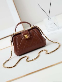 Chanel AS4958 Mini Flap bag With top handle Shiny Lambskin & Gold-Tone Metal Brown