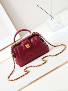 Chanel AS4958 Mini Flap bag With top handle Shiny Lambskin & Gold-Tone Metal Red