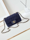 Chanel A69900 24P Mini Flap Blue Fabric Printed with white raindrops AS1116