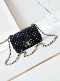 Chanel A69900 24P Mini Flap Black Fabric Printed with white raindrops AS1116