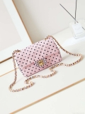 Chanel A69900 24P Mini Flap Pink Fabric Printed with white raindrops AS1116