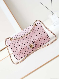 Chanel A01112 Flap Pink Fabric Printed with white raindrops