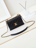 Chanel AS5001 Mini Flap Bag with top Handle Shiny Lambskin Imitation Pearls & Gold-Tone Metal Black