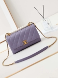 Chanel AS4997 Flap Bag with top Handle Shiny Lambskin Imitation Pearls & Gold-Tone Metal Purple