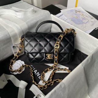 Chanel AS4992 Mini Flap Bag with Top Handle Shiny Lambskin & Gold-Tone Metal Black