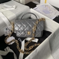 Chanel AS4992 Mini Flap Bag with Top Handle Shiny Lambskin & Gold-Tone Metal Gray