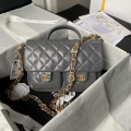 Chanel AS4993 Flap Bag with Top Handle Shiny Lambskin & Gold-Tone Metal Gray