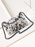 Chanel A01112 Flap White Fabric with Black Printed