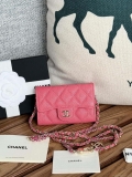 Chanel A81081 Wallet on Chain Shiny Calfskin Rose Red