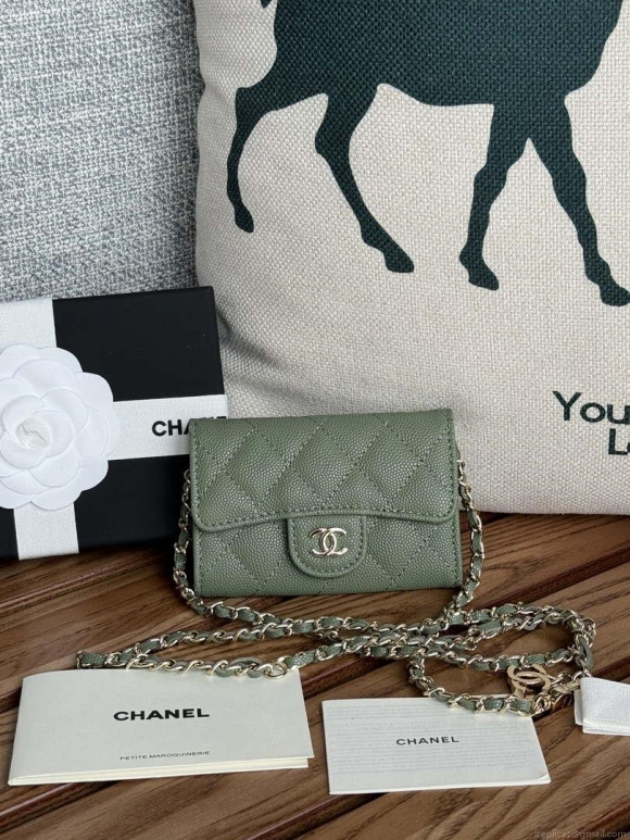 Chanel A81081 Wallet on Chain Shiny Calfskin Green