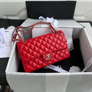 Chanel A01112 CF Quilted Classic Flap Bag in Grainy Lambskin Red