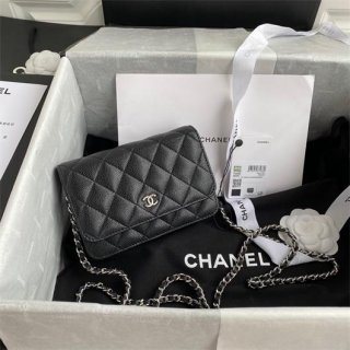 Chanel AP1649 Mini Wallet on Chain Grained Calfskin Black