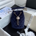 Chanel AS1894 Chanel Drawstring Bag Velvet Strass Navy Blue