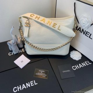 Chanel A93824 Large Hobo Bag Alligator Leather White