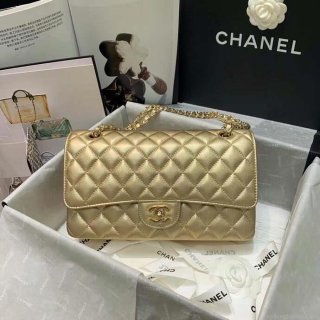 Chanel A01112 CF Quilted Classic Flap Bag in Grainy Lambskin Gold