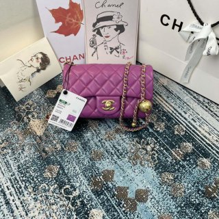 Chanel AS1787 Chanel Mini Flap Bag Lambskin gold N6517 Purple