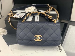 Chanel AS2388 Chanel Flap Bag Shiny Lambskin Gold Navy Blue