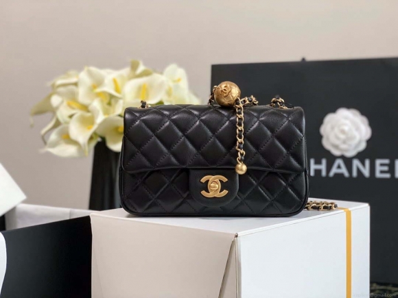 Chanel AS1787 Chanel Mini Flap Bag Lambskin Gold NA117 Black